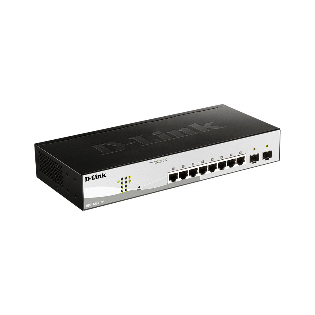 سوئیچ شبکه مدیریتی 8 پورت + 2 پورت SFP دی لینک مدل DGS-1210-10